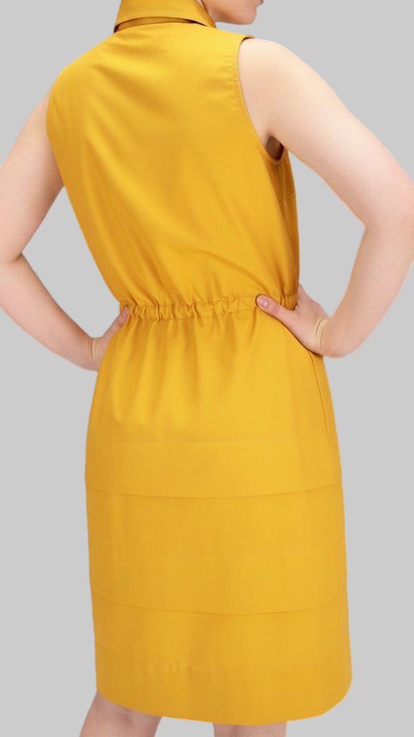 Deep Yellow Sleeveless Shirtdress with a Drawstring Waist