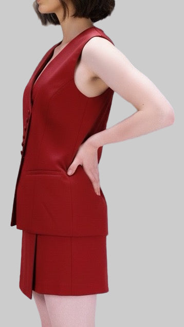 Dark Red Sleeveless Vest and Matching Skirt