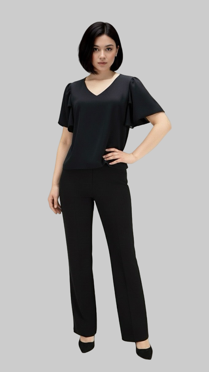 Black Flutter Sleeve Blouse