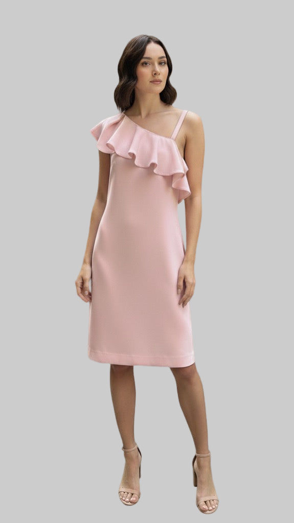 Off the Shoulder Neckline Dress with Truffle Detail on One Side