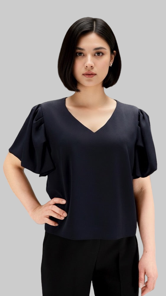 Black Flutter Sleeve Blouse