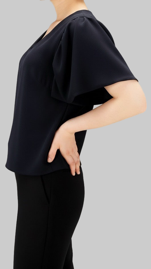 Black Flutter Sleeve Blouse