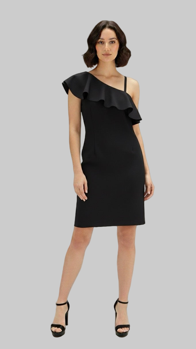 Off the Shoulder Neckline Dress with Truffle Detail on One Side