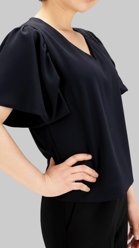 Black Flutter Sleeve Blouse