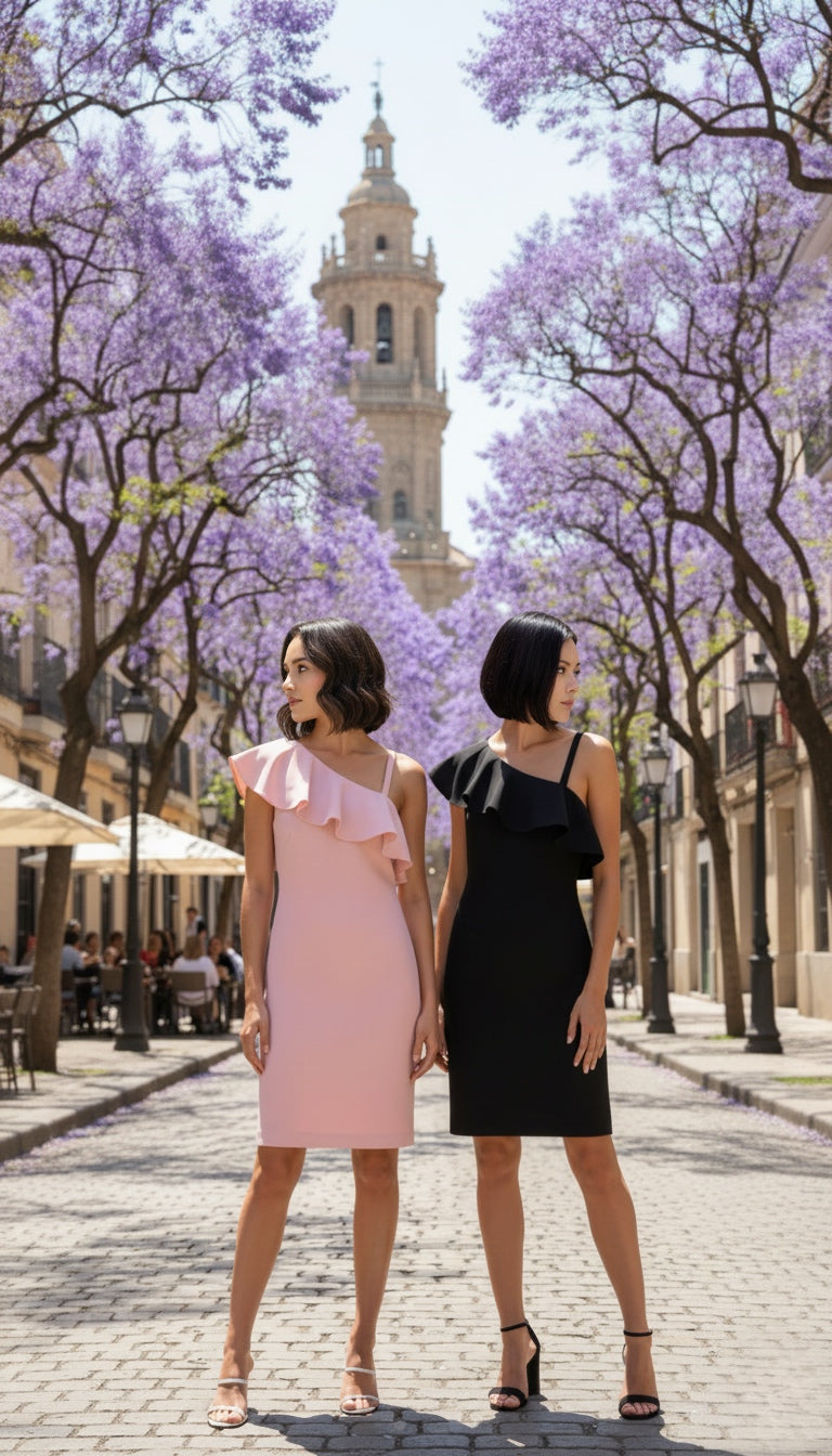 Off the Shoulder Neckline Dress with Truffle Detail on One Side