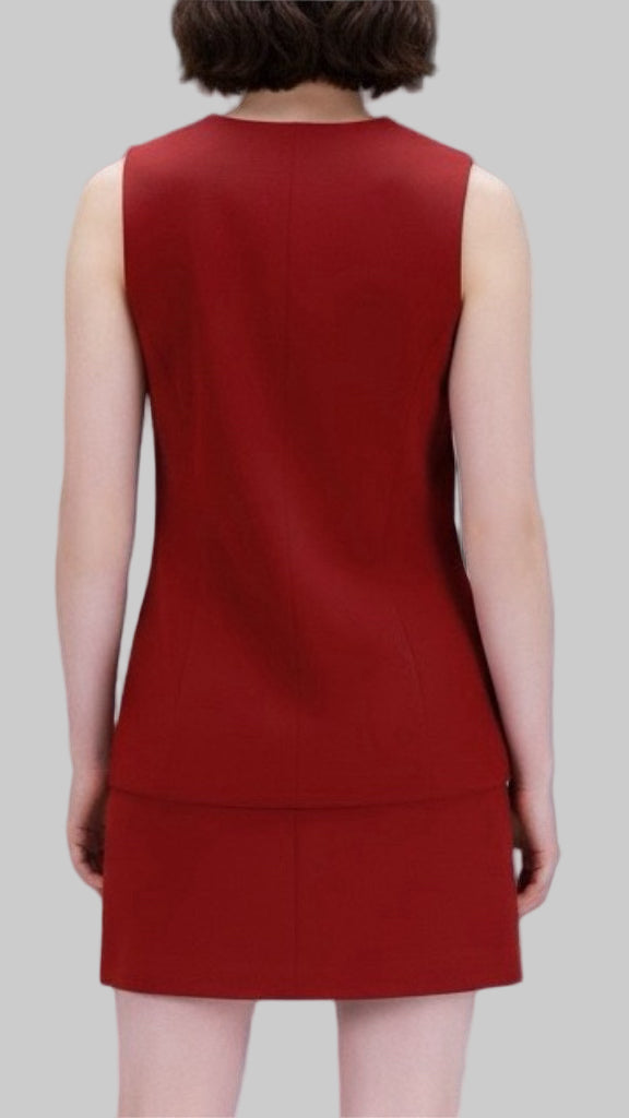 Dark Red Sleeveless Vest and Matching Skirt