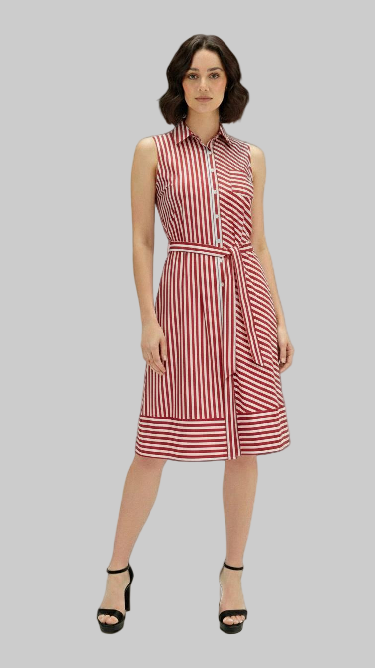 Red and White Strip Shirt Dress