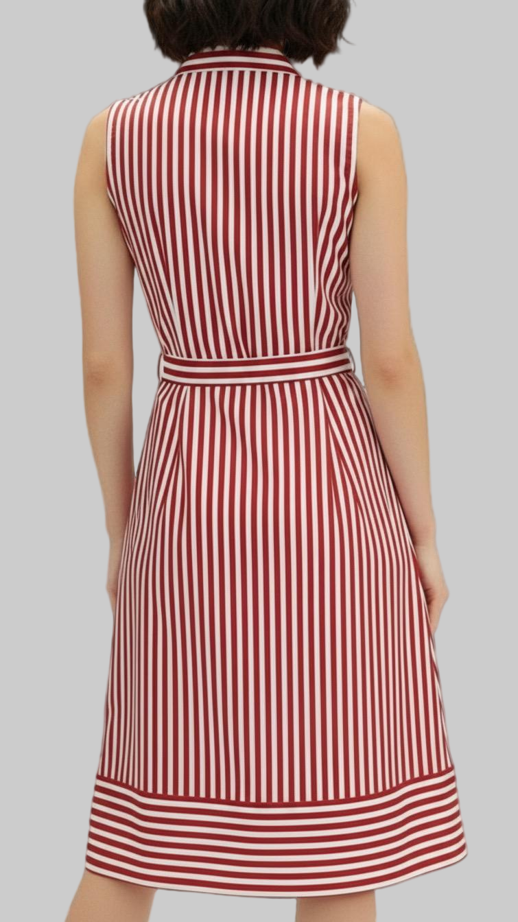 Red and White Strip Shirt Dress