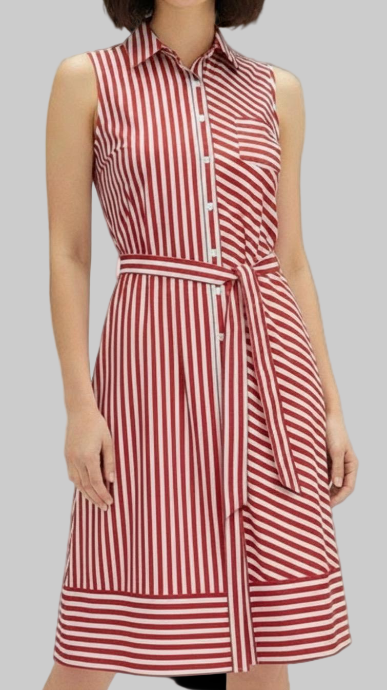 Red and White Strip Shirt Dress