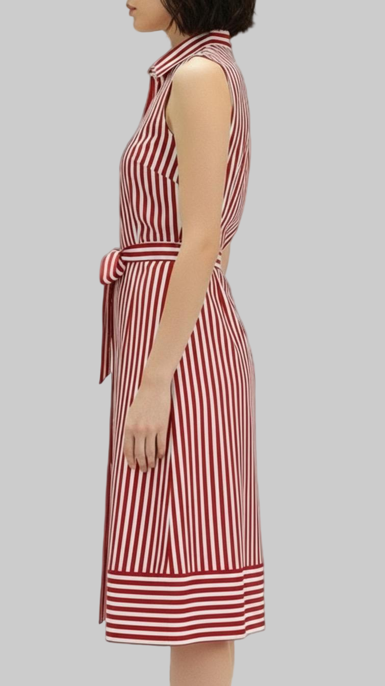 Red and White Strip Shirt Dress