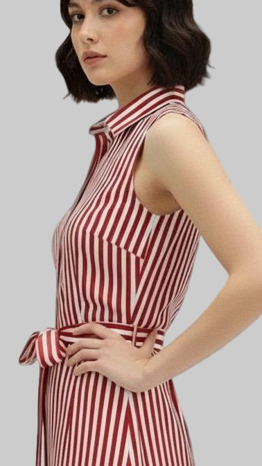 Red and White Strip Shirt Dress