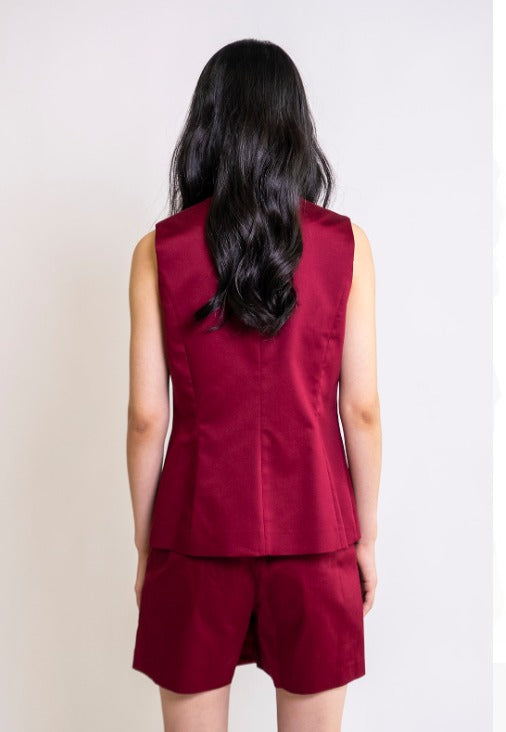 Dark Red Sleeveless Vest and Matching Skirt