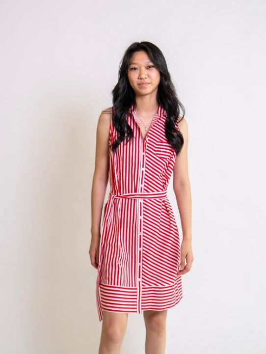 Red and White Strip Shirt Dress