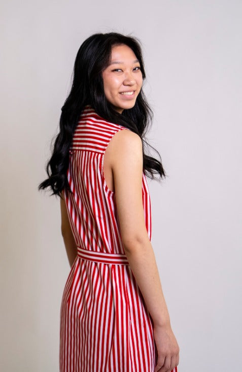 Red and White Strip Shirt Dress