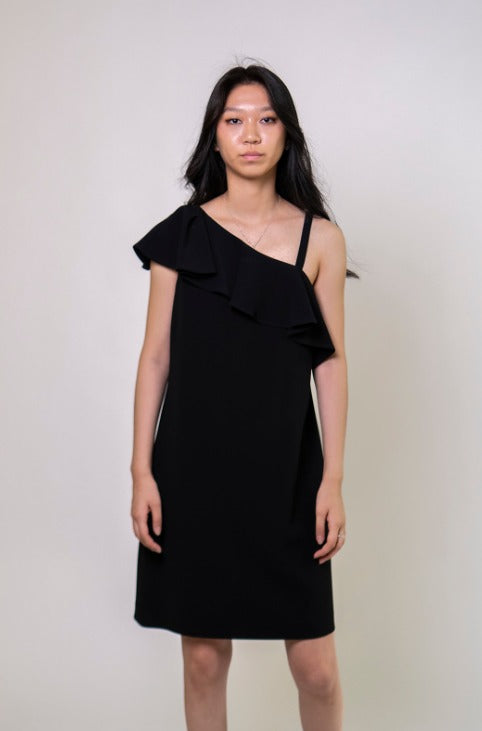 Off the Shoulder Neckline Dress with Truffle Detail on One Side